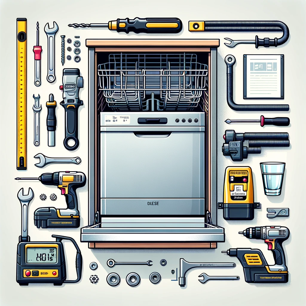 tools and materials needed to install a dishwasher in an existing cabinet