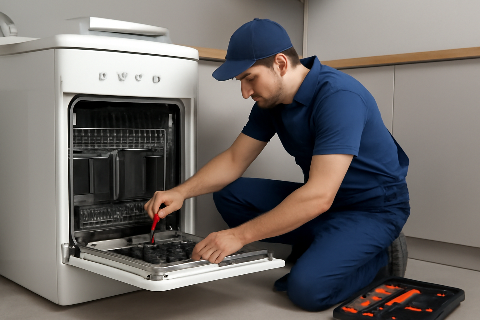 Technician is repairing Smeg dishwasher in Melbourne